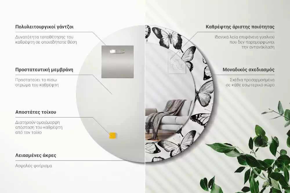 Ronde spiegel met decoratie Vlinders