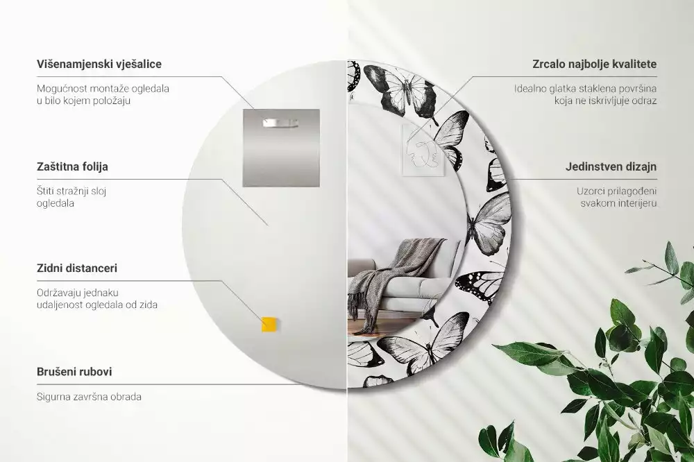 Ronde spiegel met decoratie Vlinders