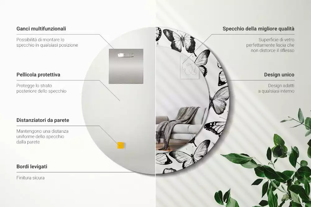 Ronde spiegel met decoratie Vlinders