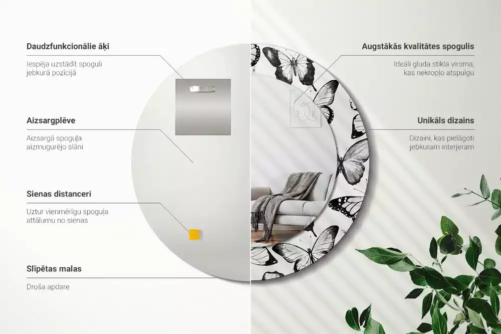 Ronde spiegel met decoratie Vlinders