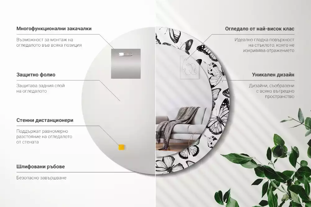 Ronde spiegel met decoratie Vlinders