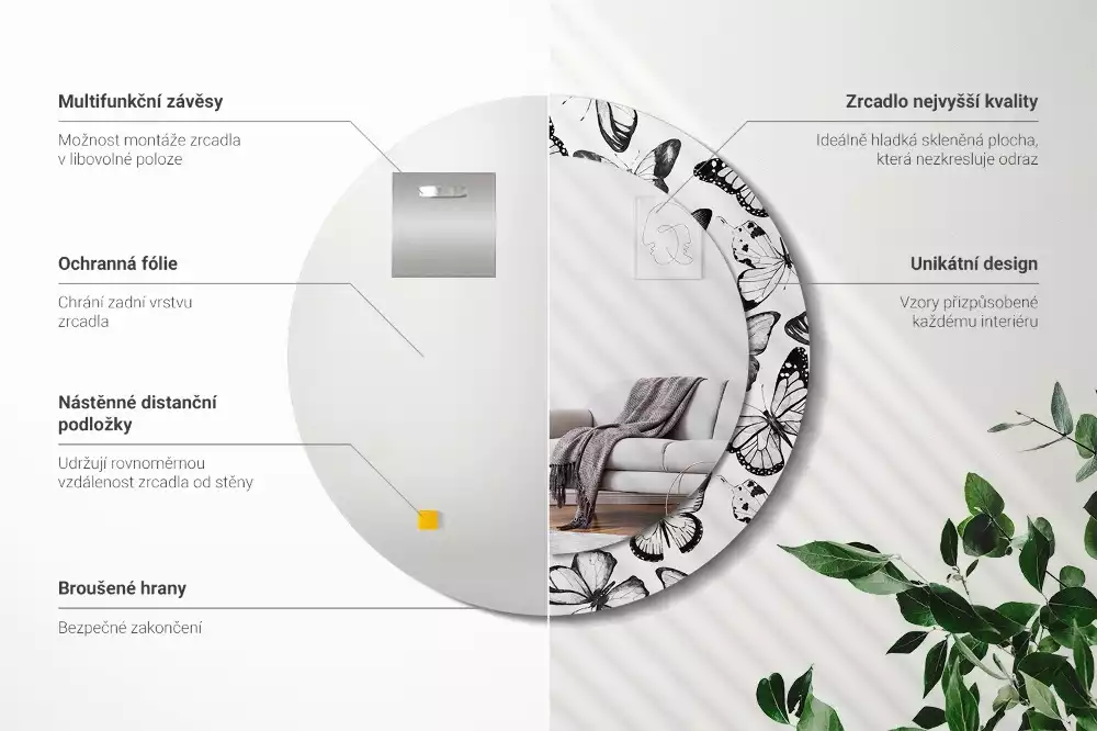 Ronde spiegel met decoratie Vlinders