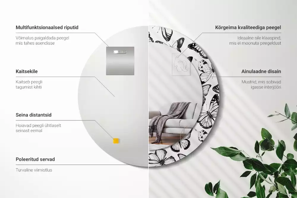 Ronde spiegel met decoratie Vlinders