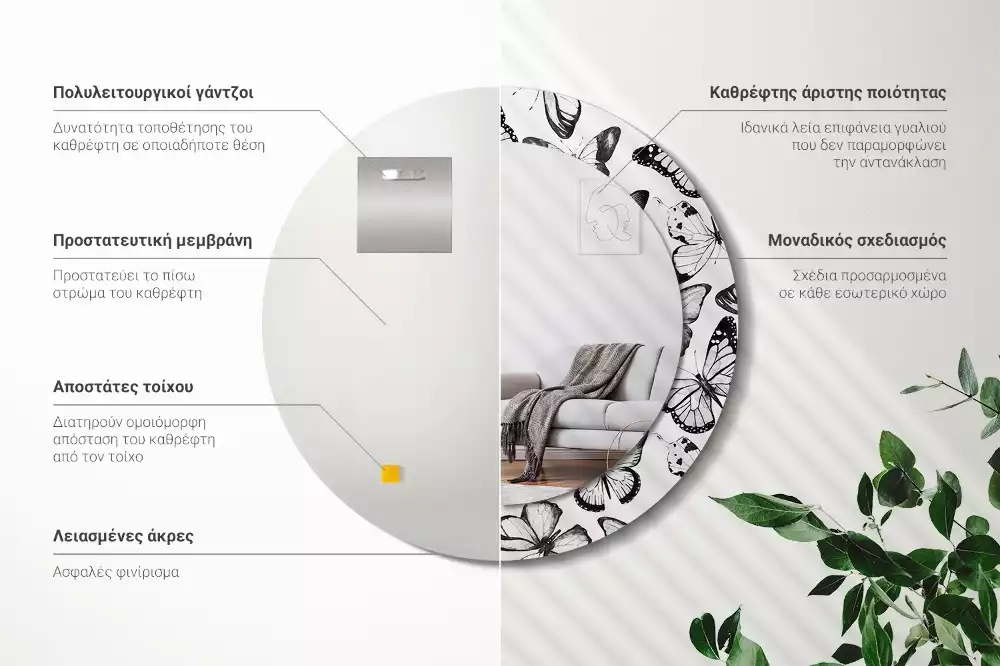 Ronde spiegel met decoratie Vlinders