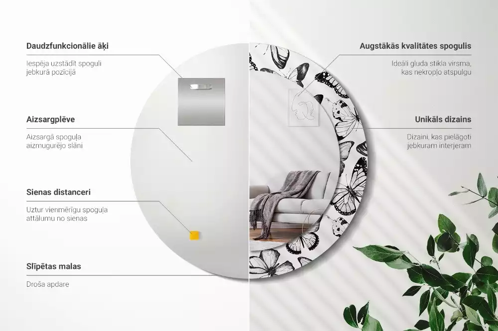 Ronde spiegel met decoratie Vlinders