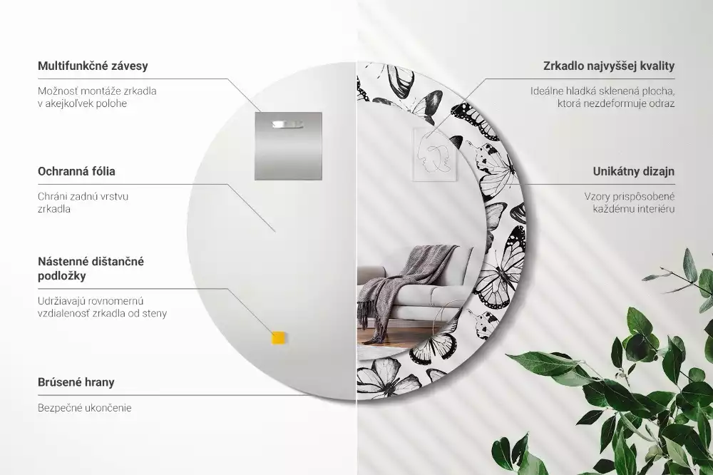 Ronde spiegel met decoratie Vlinders