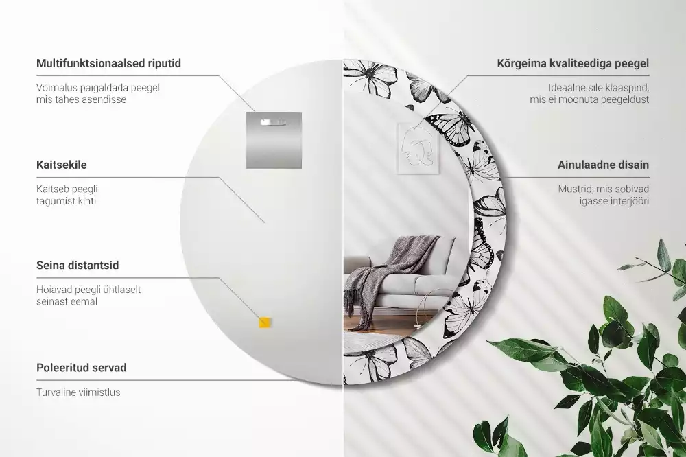 Ronde spiegel met decoratie Vlinders
