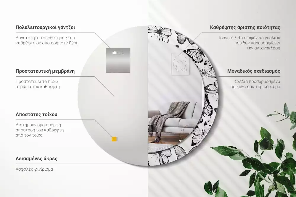 Ronde spiegel met decoratie Vlinders