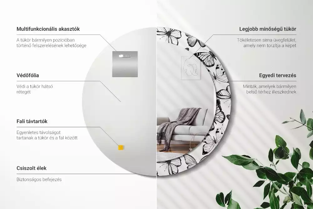 Ronde spiegel met decoratie Vlinders