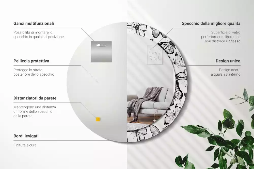 Ronde spiegel met decoratie Vlinders