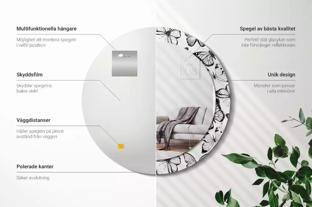 Ronde spiegel met decoratie Vlinders