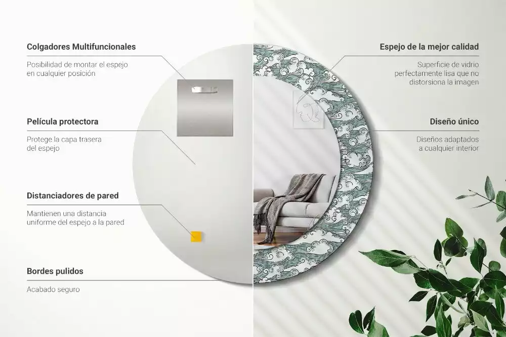 Bedrukte ronde spiegel Wolken