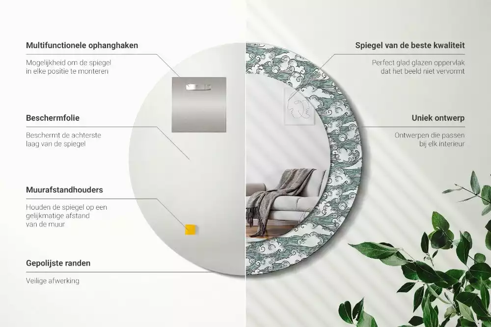 Bedrukte ronde spiegel Wolken