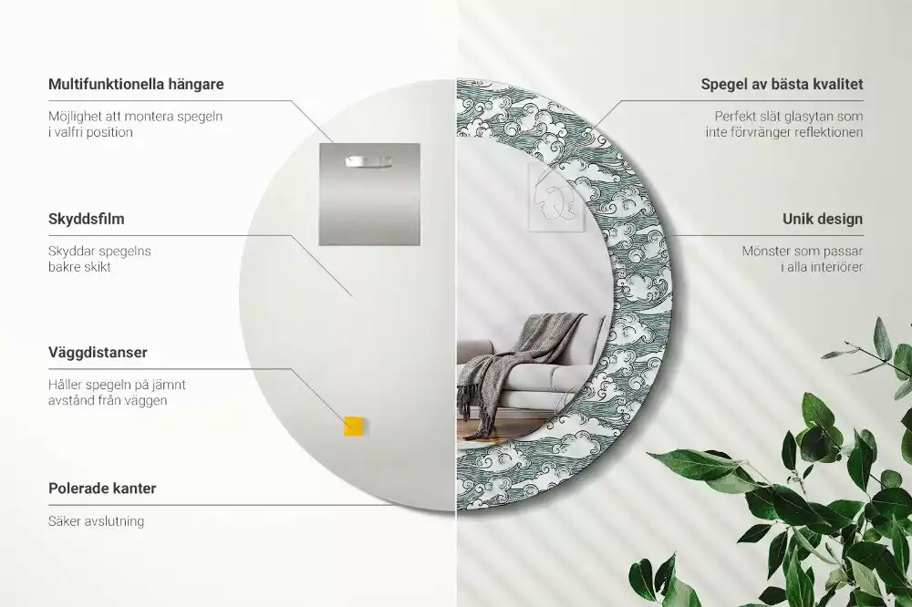 Bedrukte ronde spiegel Wolken