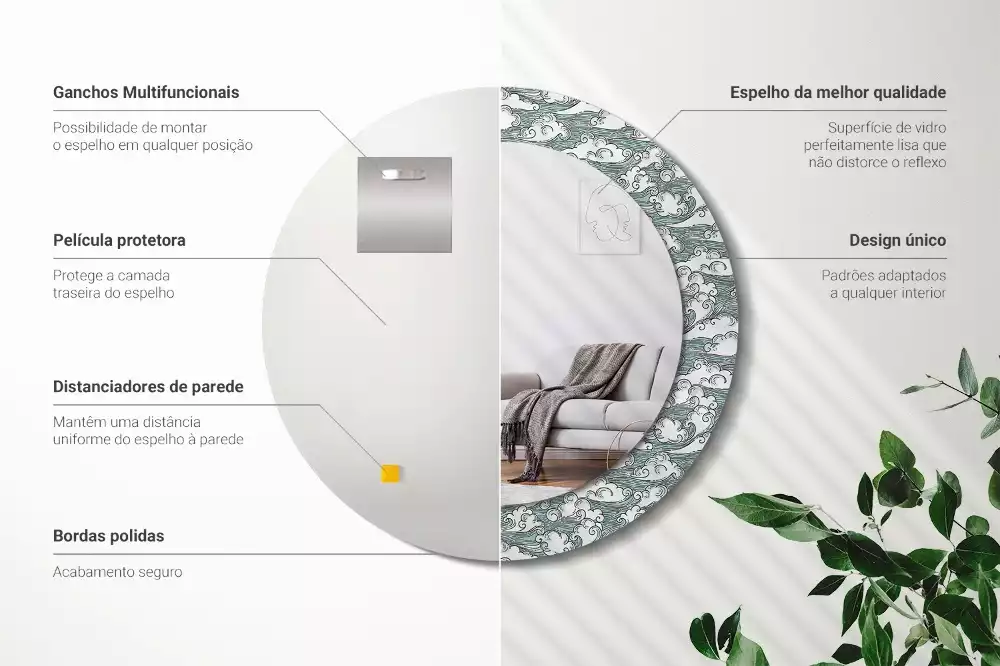 Bedrukte ronde spiegel Wolken