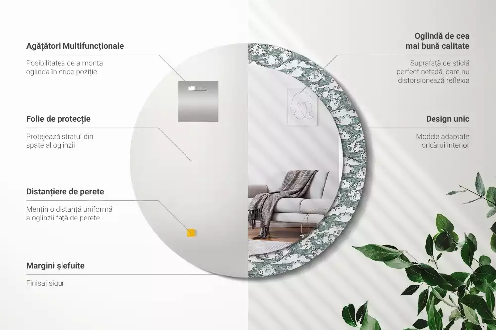 Bedrukte ronde spiegel Wolken