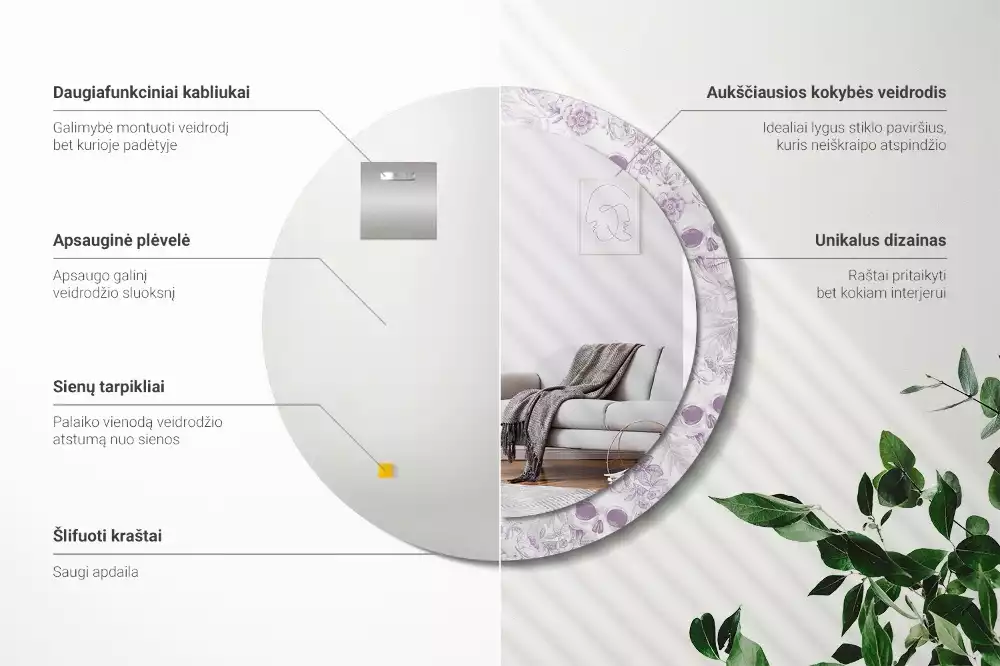 Ronde spiegel met bedrukte lijst Schedels