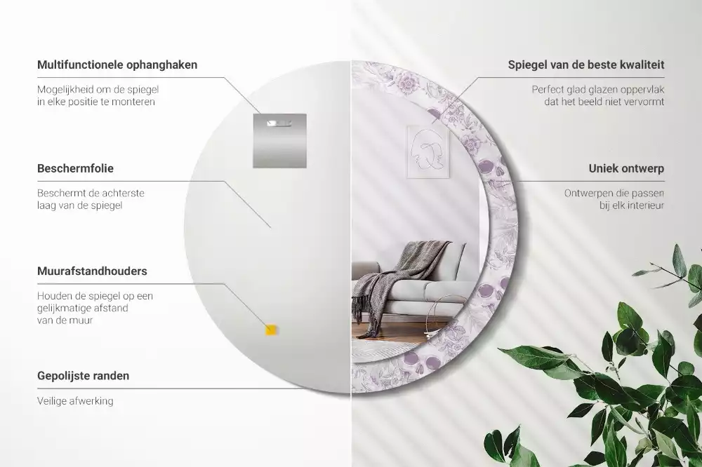 Ronde spiegel met bedrukte lijst Schedels