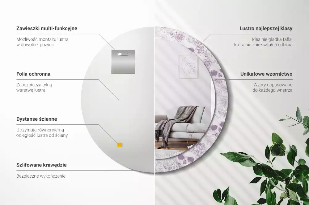 Ronde spiegel met bedrukte lijst Schedels