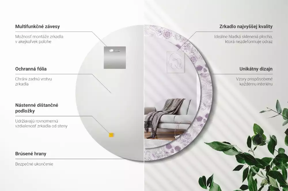 Ronde spiegel met bedrukte lijst Schedels