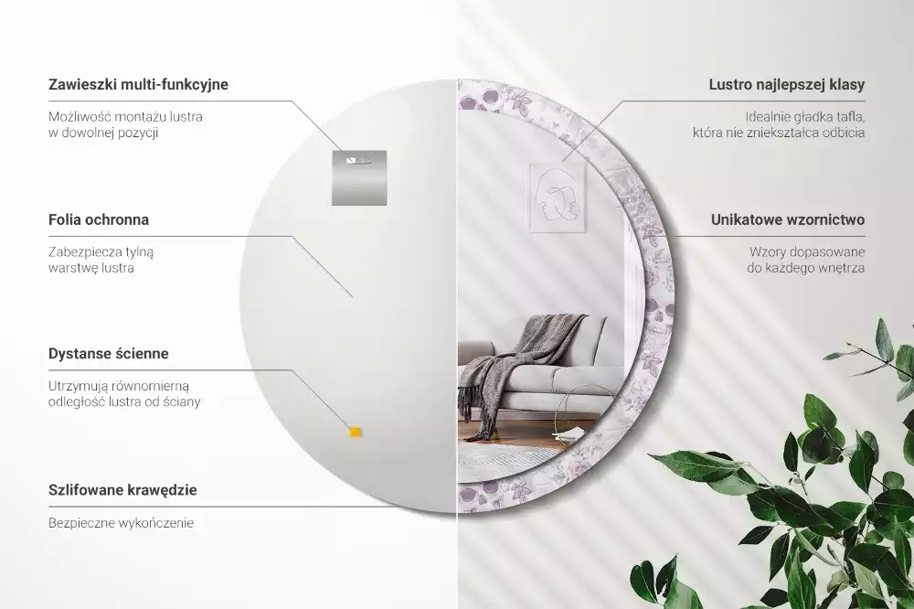 Ronde spiegel met bedrukte lijst Schedels