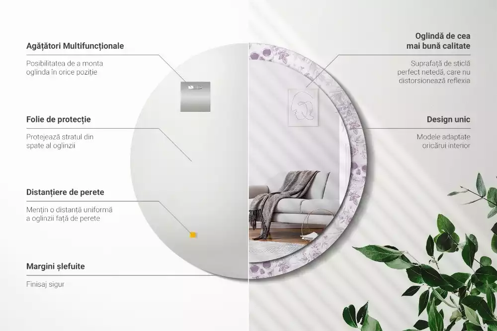 Ronde spiegel met bedrukte lijst Schedels