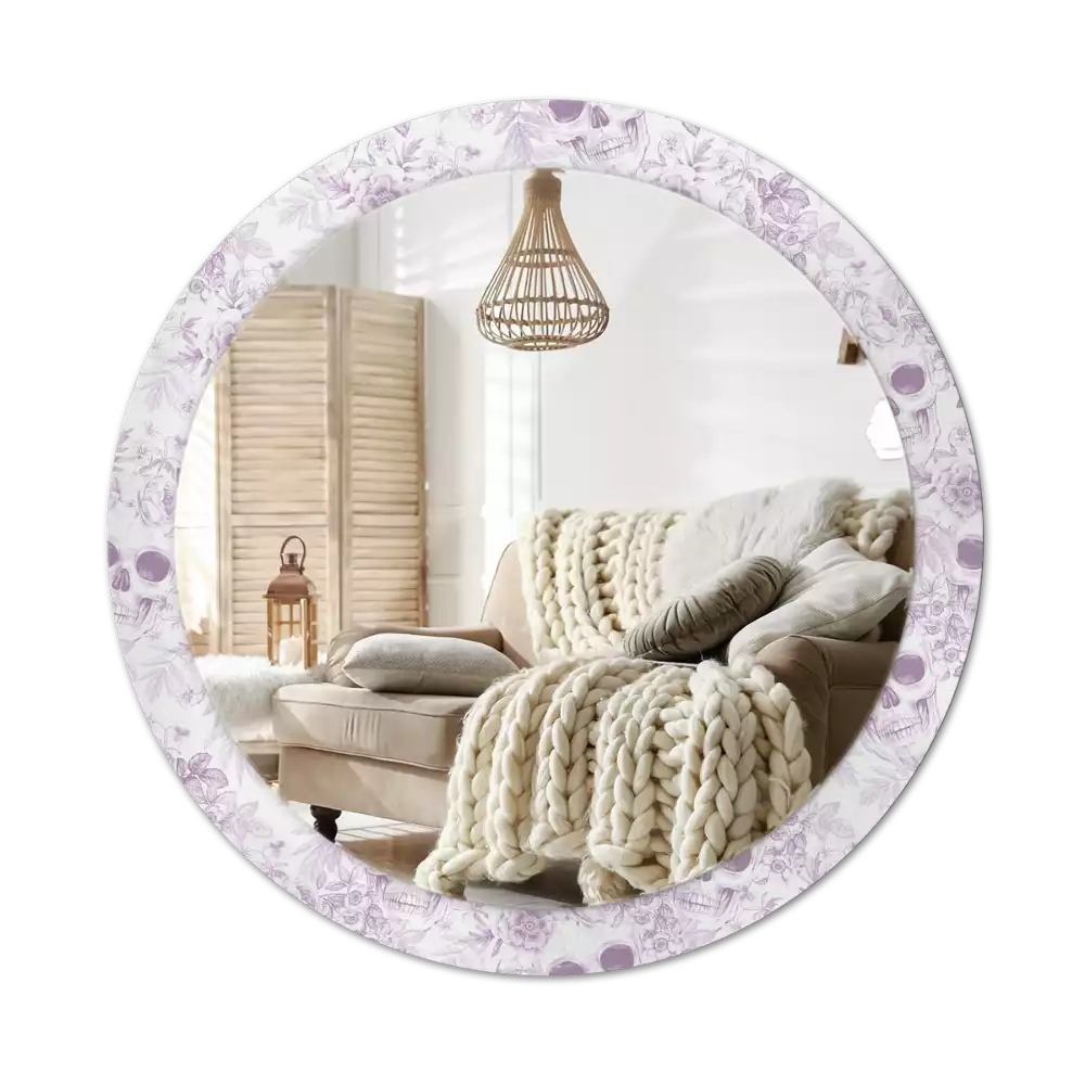 Ronde spiegel met bedrukte lijst Schedels