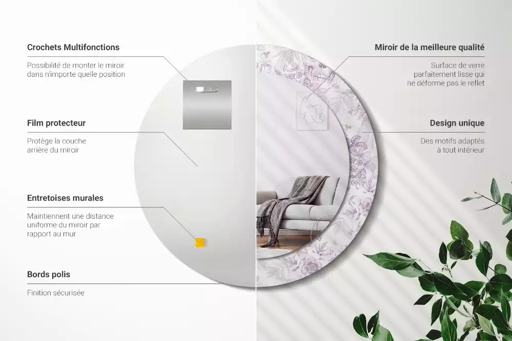 Ronde spiegel met bedrukte lijst Schedels