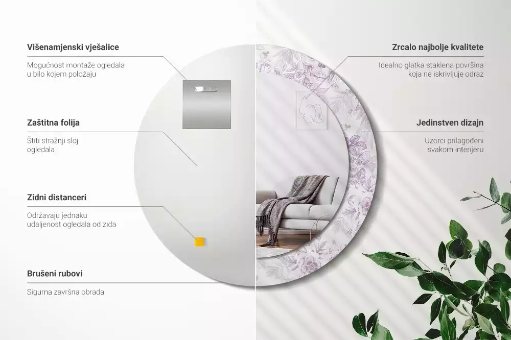 Ronde spiegel met bedrukte lijst Schedels