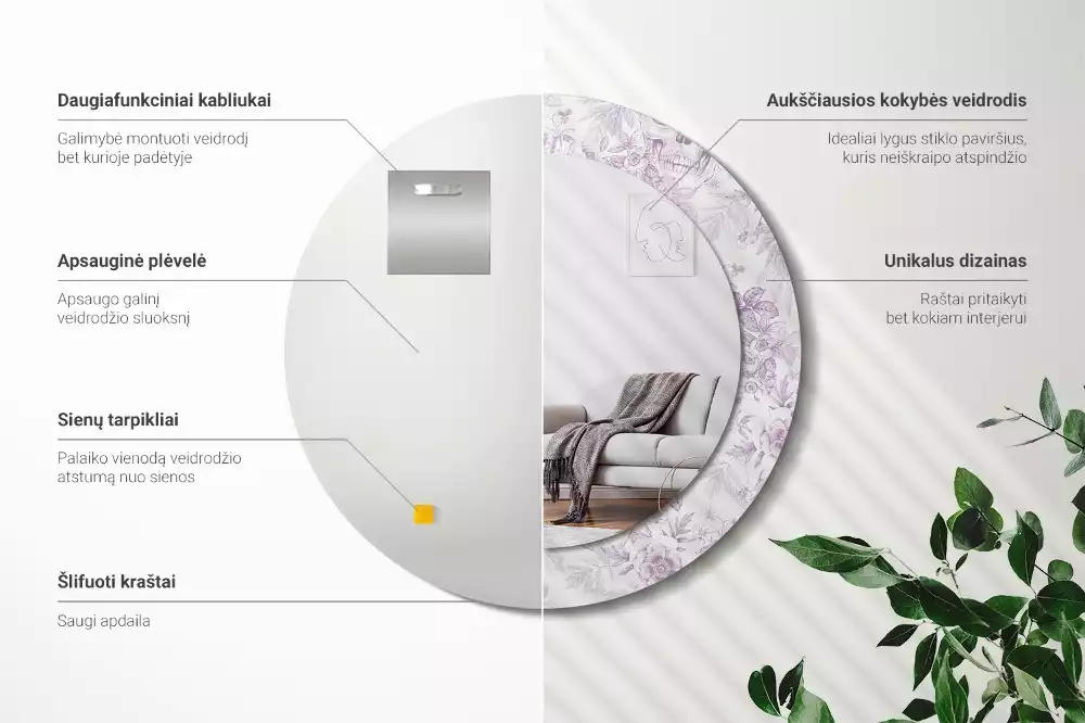 Ronde spiegel met bedrukte lijst Schedels