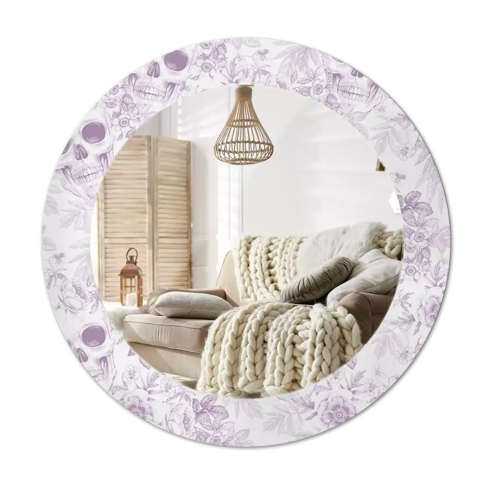 Ronde spiegel met bedrukte lijst Schedels