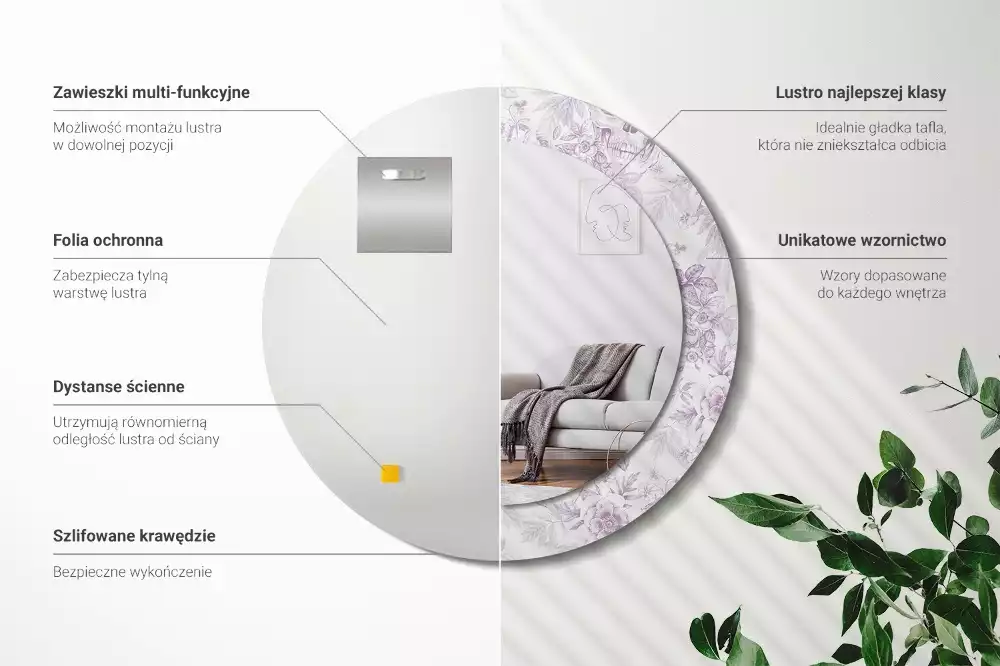 Ronde spiegel met bedrukte lijst Schedels