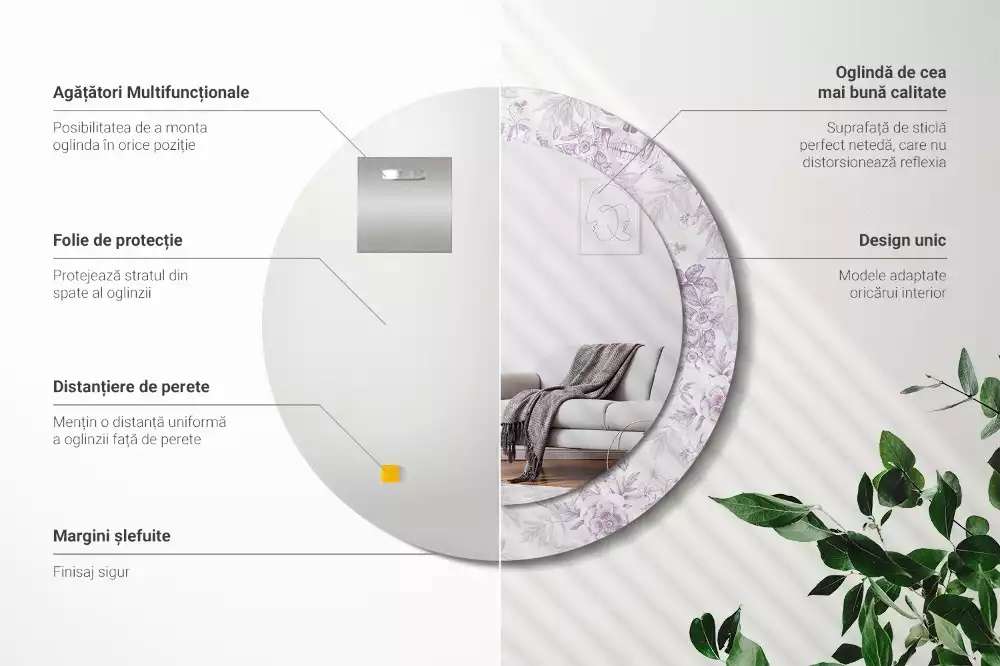 Ronde spiegel met bedrukte lijst Schedels