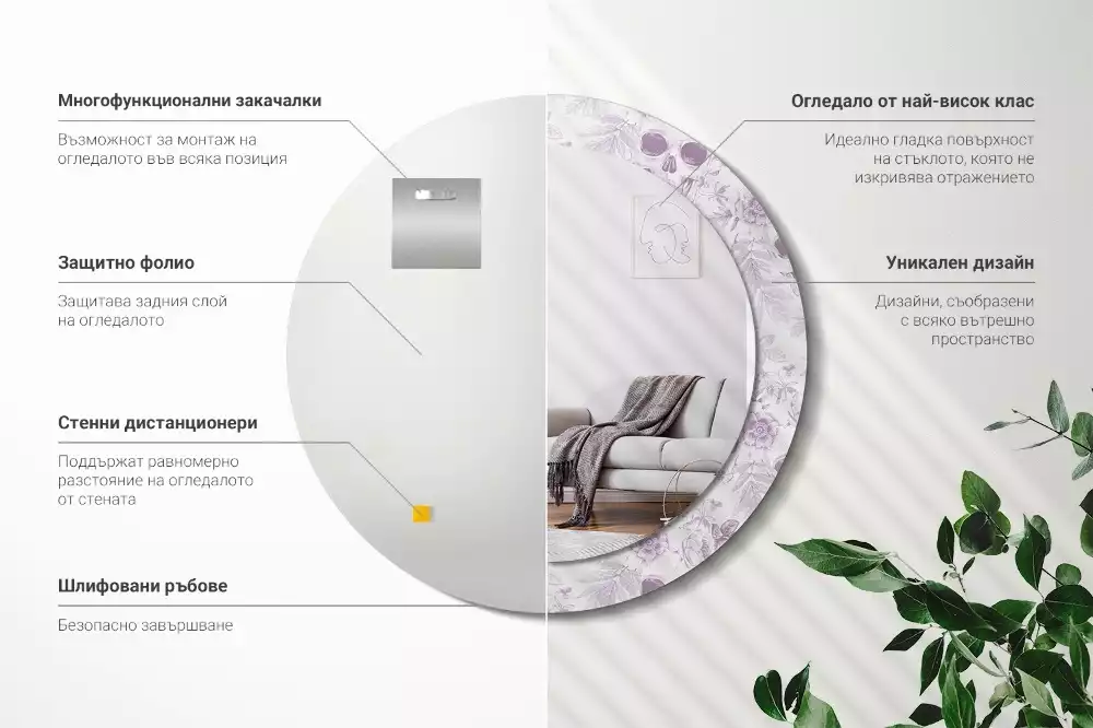 Ronde spiegel met bedrukte lijst Schedels