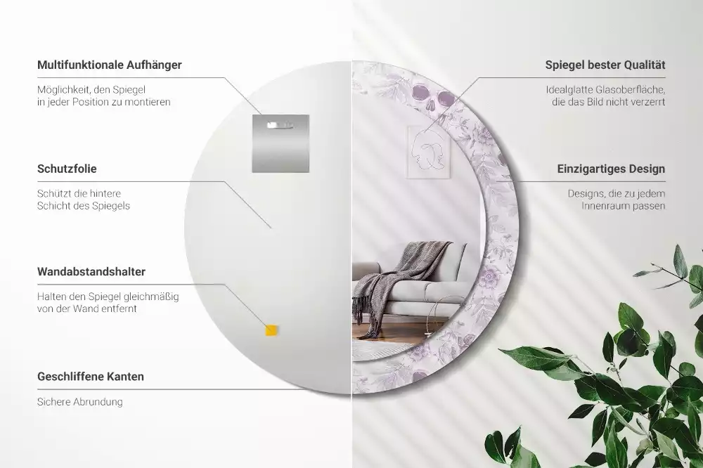 Ronde spiegel met bedrukte lijst Schedels