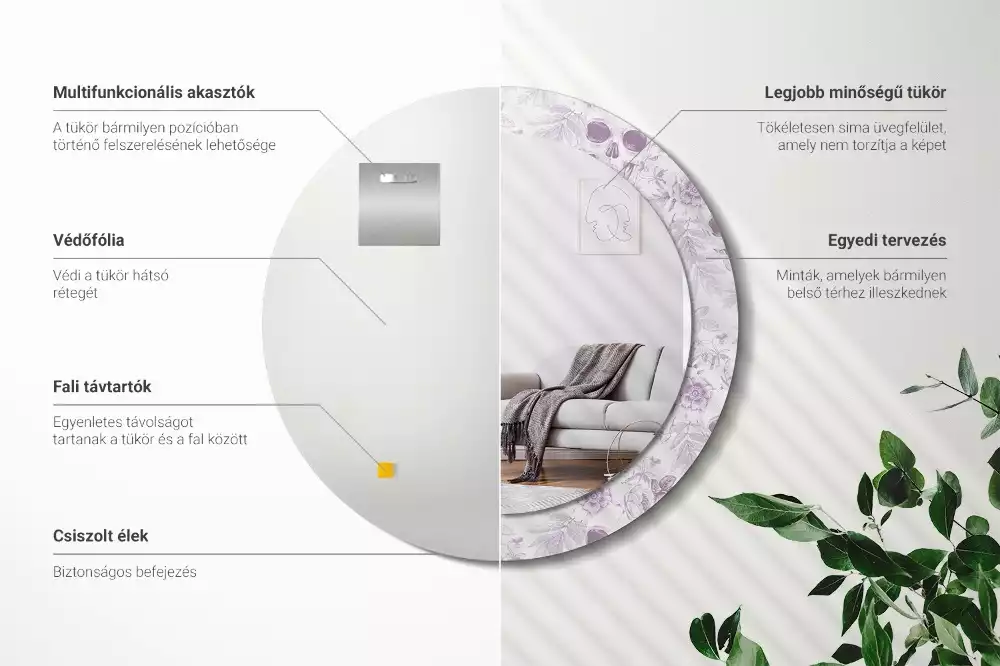 Ronde spiegel met bedrukte lijst Schedels