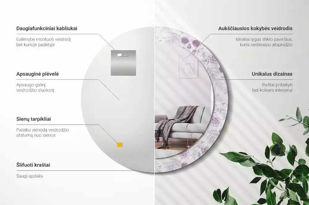 Ronde spiegel met bedrukte lijst Schedels