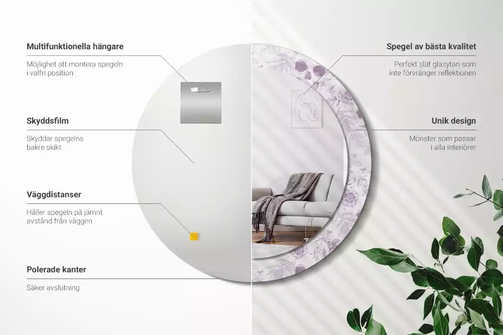 Ronde spiegel met bedrukte lijst Schedels