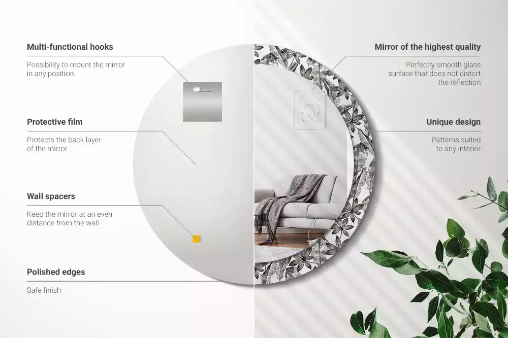 Ronde spiegel met bedrukte lijst Tropische bladeren