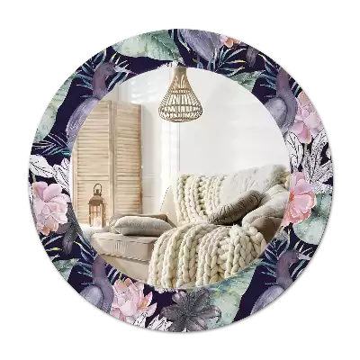 Ronde spiegel met bedrukte lijst Reigers vogels