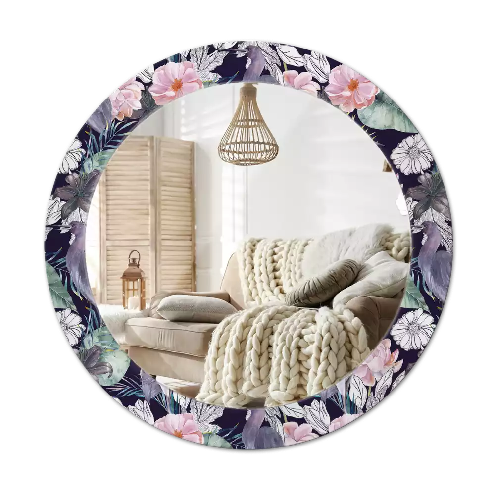 Ronde spiegel met bedrukte lijst Reigers vogels