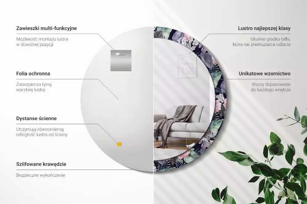 Ronde spiegel met bedrukte lijst Reigers vogels