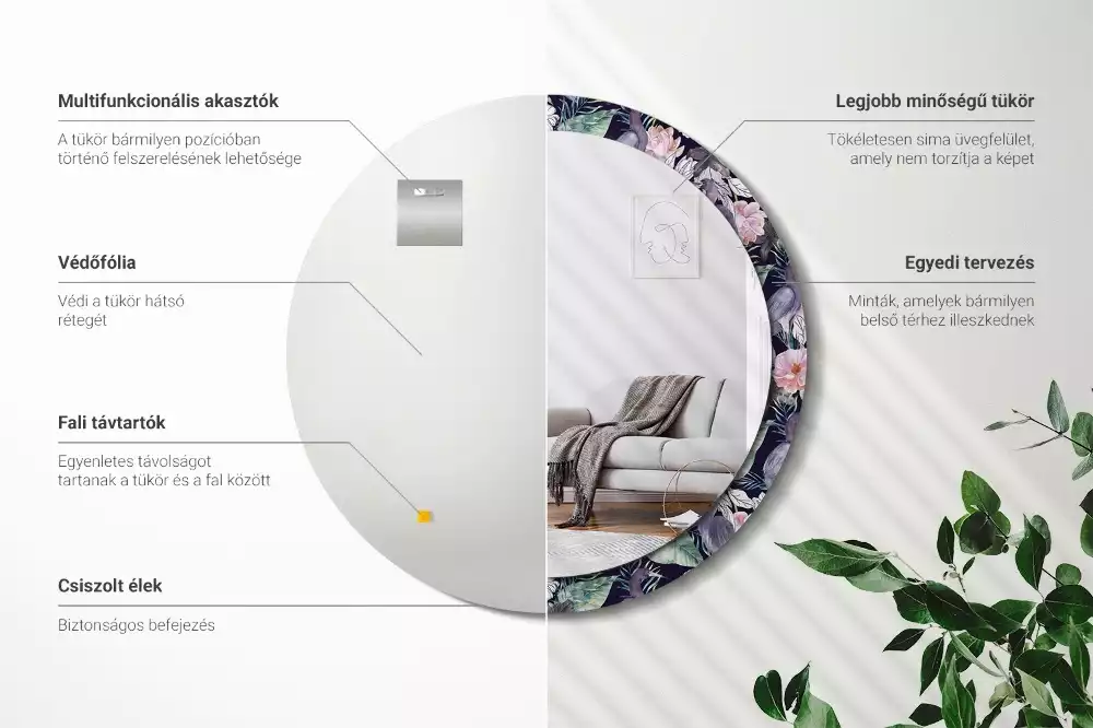 Ronde spiegel met bedrukte lijst Reigers vogels