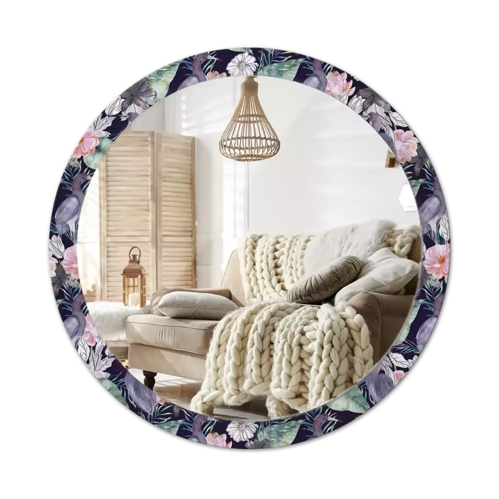 Ronde spiegel met bedrukte lijst Reigers vogels