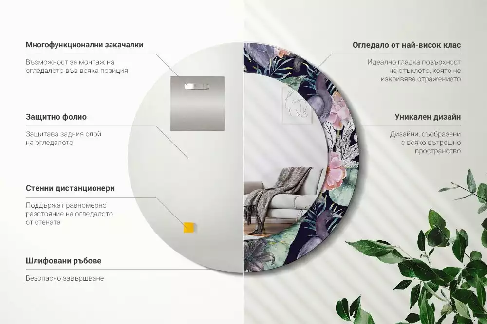 Ronde spiegel met bedrukte lijst Reigers vogels