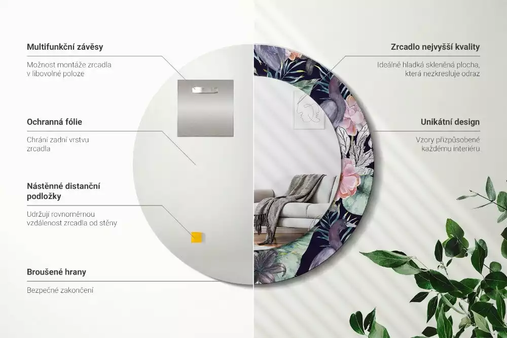 Ronde spiegel met bedrukte lijst Reigers vogels