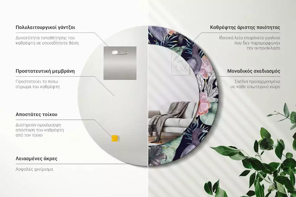 Ronde spiegel met bedrukte lijst Reigers vogels