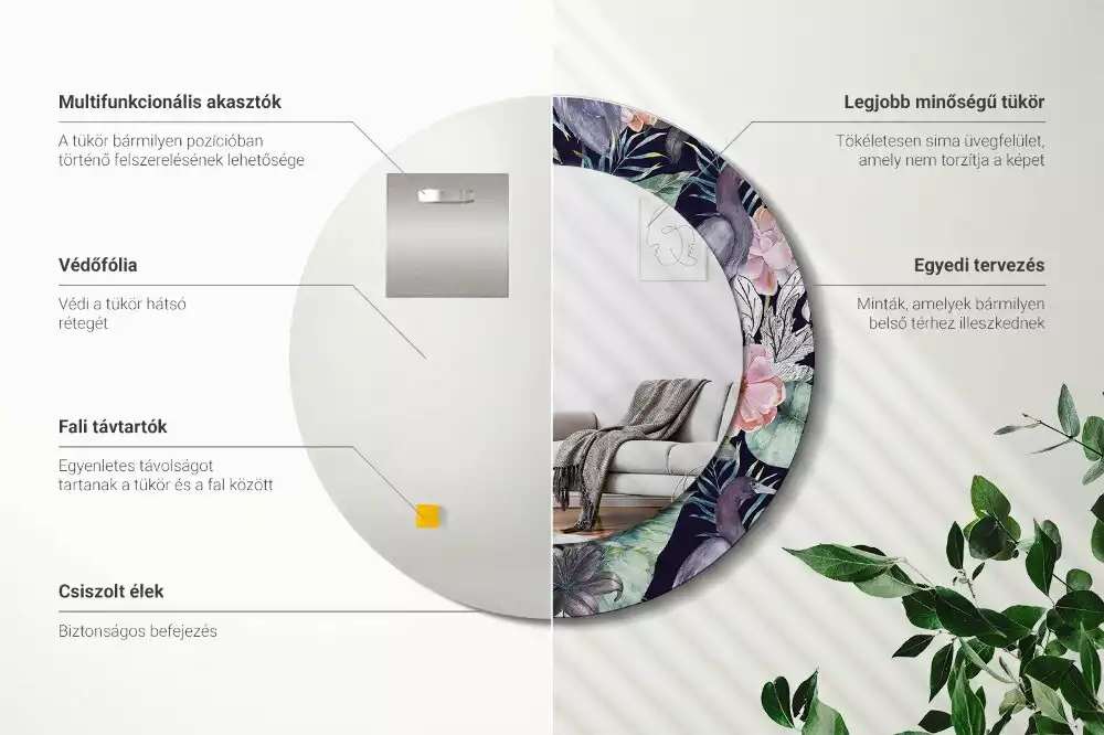 Ronde spiegel met bedrukte lijst Reigers vogels