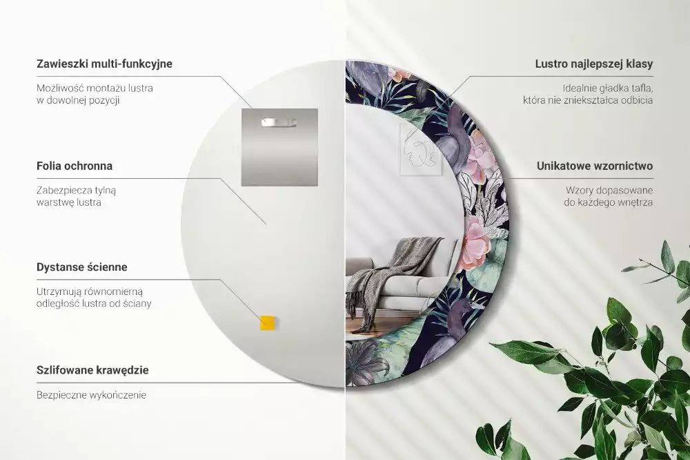 Ronde spiegel met bedrukte lijst Reigers vogels