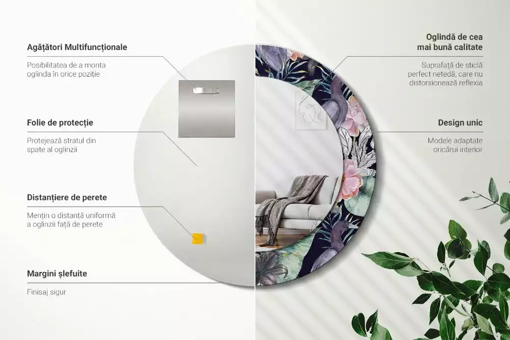 Ronde spiegel met bedrukte lijst Reigers vogels